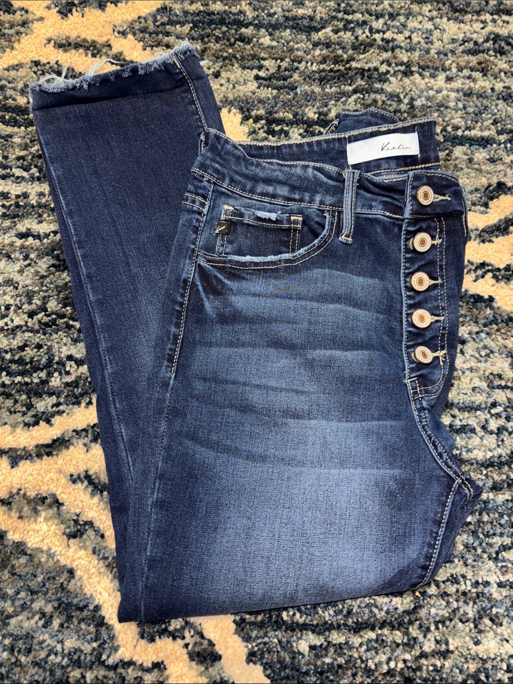 KanCan Dark Blue High-Rise Button-Fly Jeans